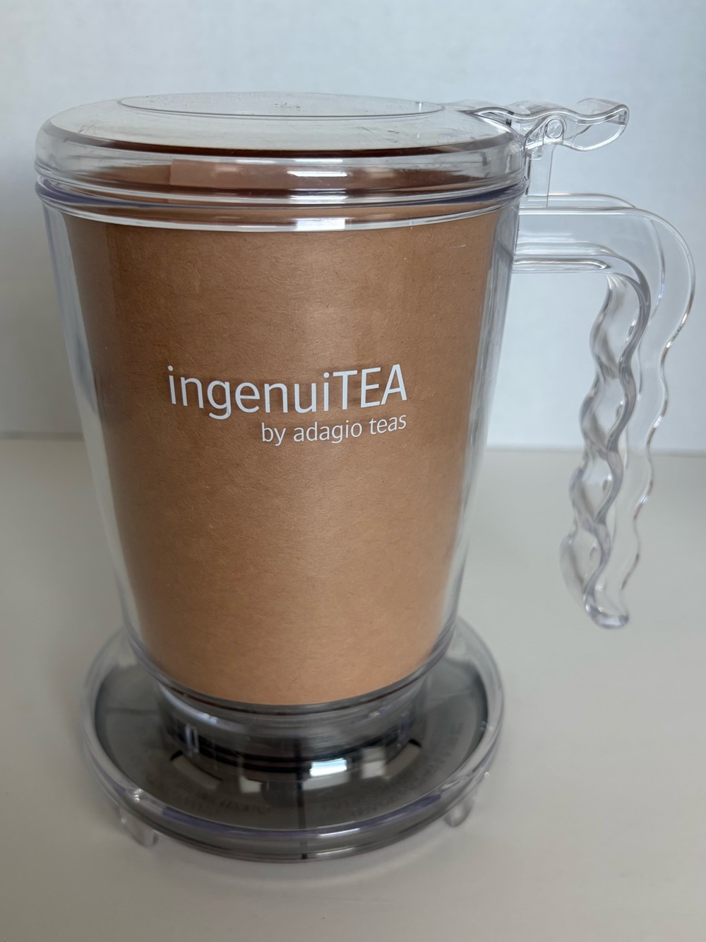 ingenuiTEA by Adagio Teas. Clear Plastic Tea Brewer Infuser. 7”x6”x6.5”.